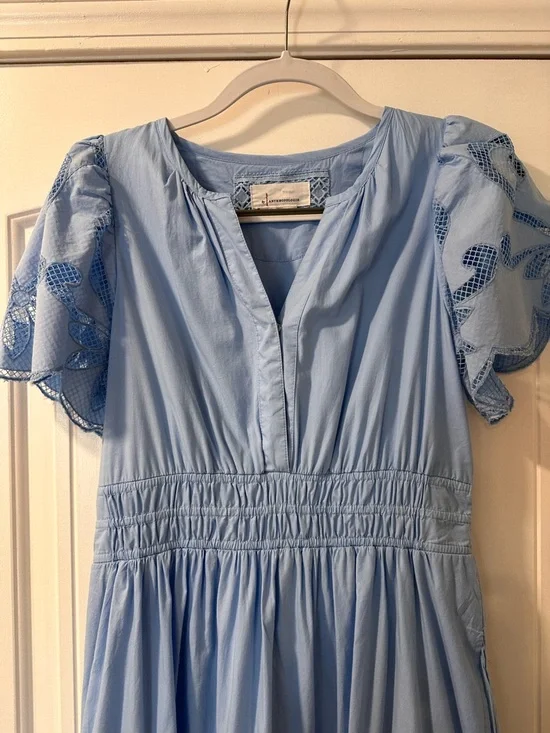 Anthropologie Light Blue Embroidered Maxi Dress - Picture 3 of 6